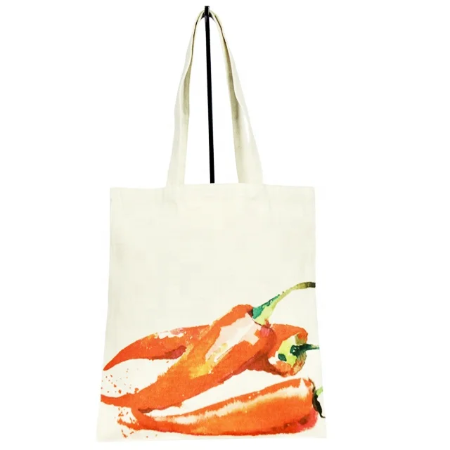 
 Natural Canvas Bag with Chilli Image Digital Printing & Self Handle / Hand Bag / Cotton Bag SA 8000-2014 Certified India made  