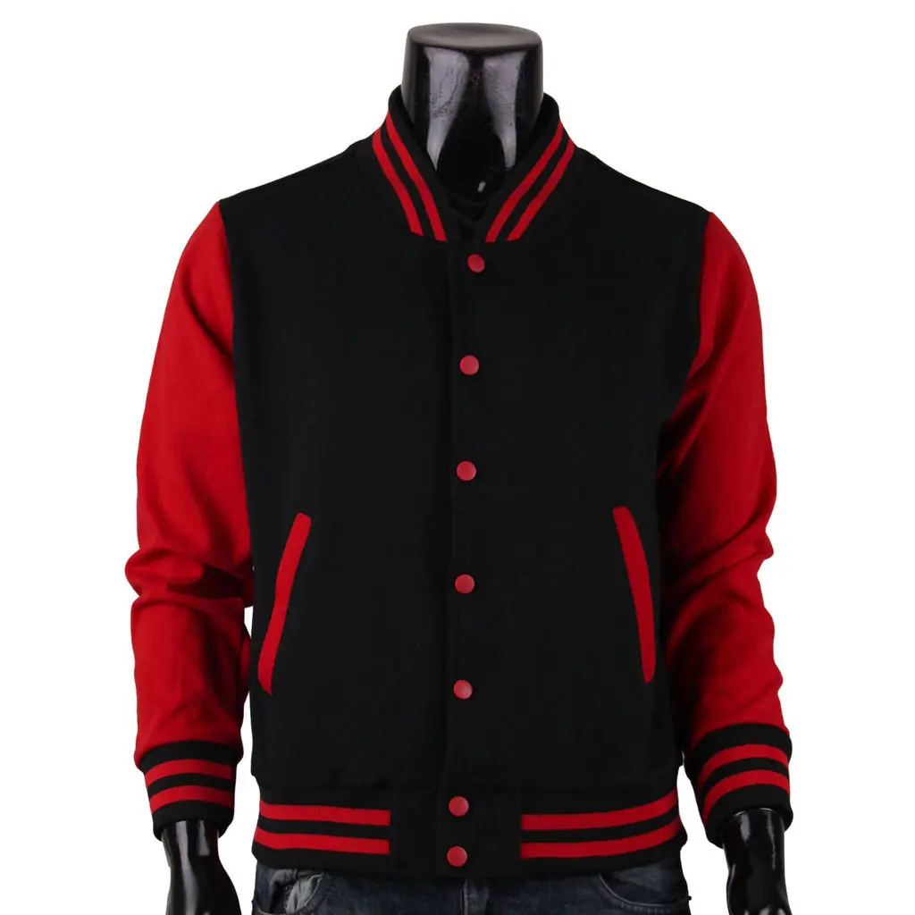 Red and Black Varsity Baseball Cotton Jacket Letterman Jacket in Multi Colors