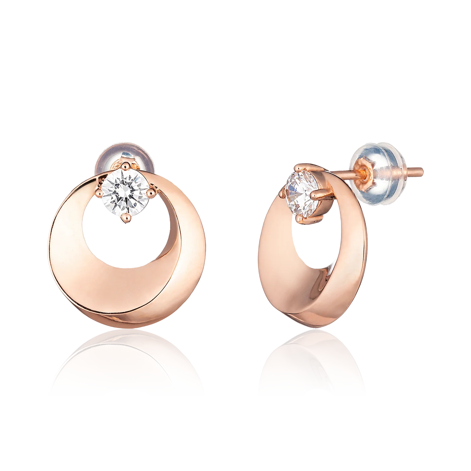14k solid gold stud earrings cubic zirconia stones rose gold earrings for women HTJ brand BTPTB283