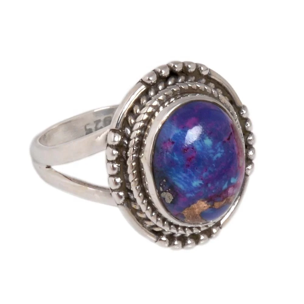 Amazing Look Purple Copper Turquoise 925 Sterling Silver Ring