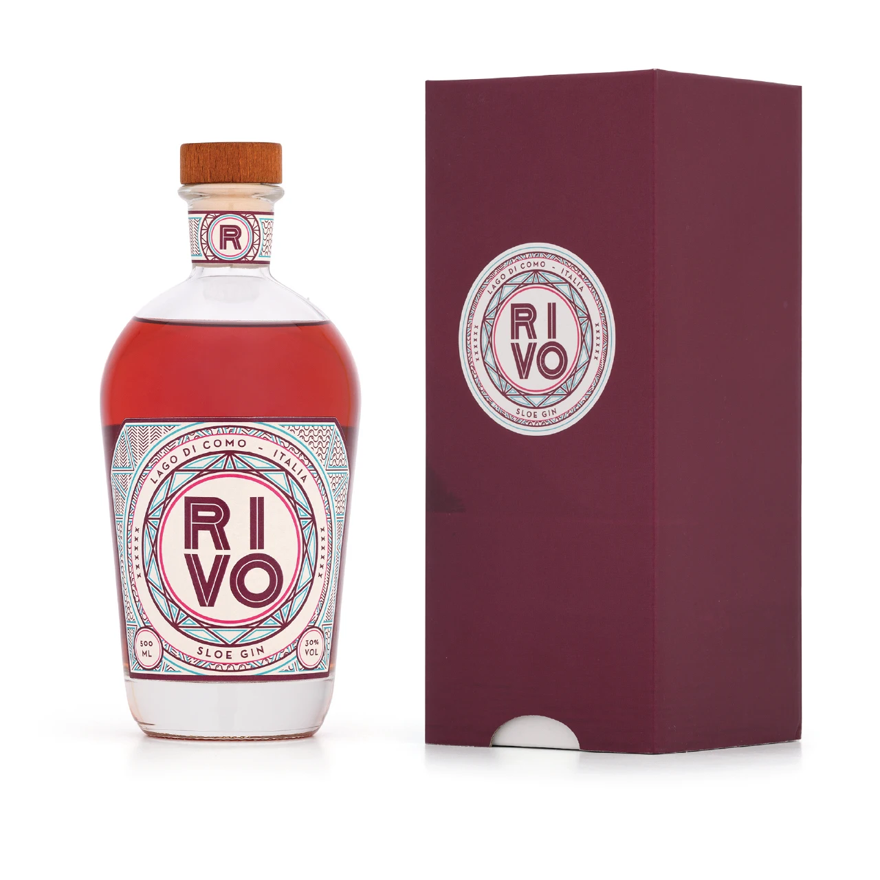 Top quality made in Italy RIVO Sloe Gin box (50cl) from Lake Como for cocktail Bars