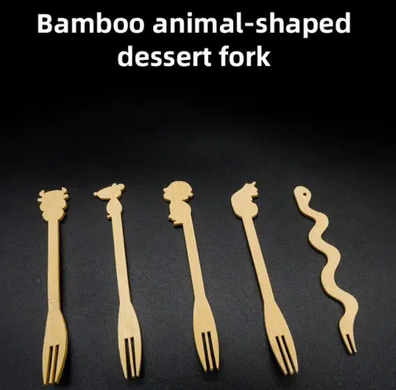 Wholesale Disposable Fruit dessert cake Cocktail Picks Natural Color Bamboo Cocktail Picks eco green 	 bamboo fork and spoon