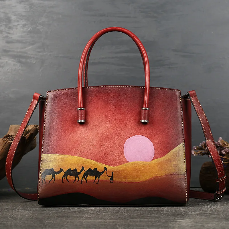Ready To Ship Women Hand Painted Leather Tote Bag Luxury Handbags Designer Purses Quality Handbags