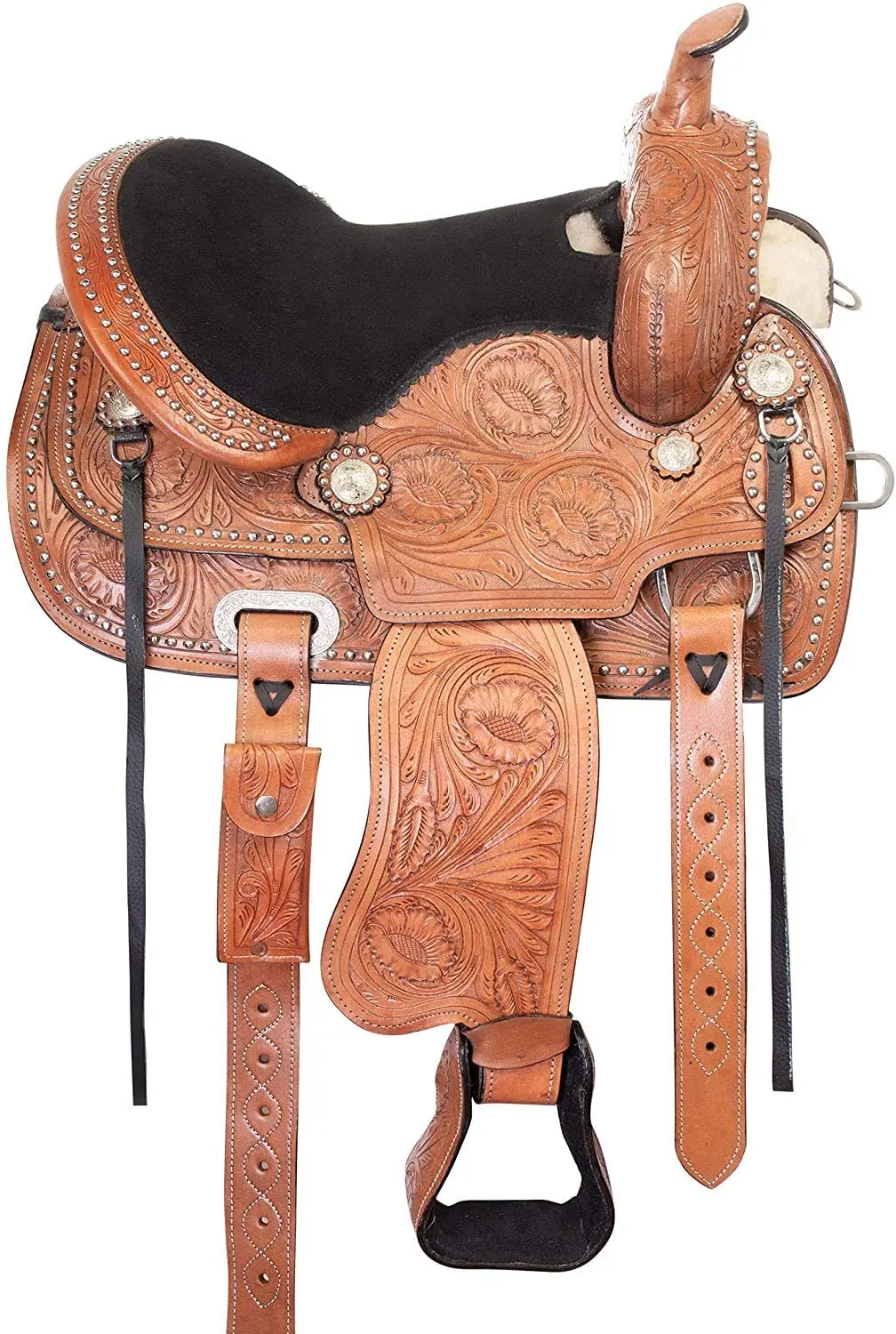 
Youth Crystal Leather Western Pleasure Trail Show Rodeo Kids Horse Saddle TACK Package Bridle Breastplate 14 to 18 Inch 
