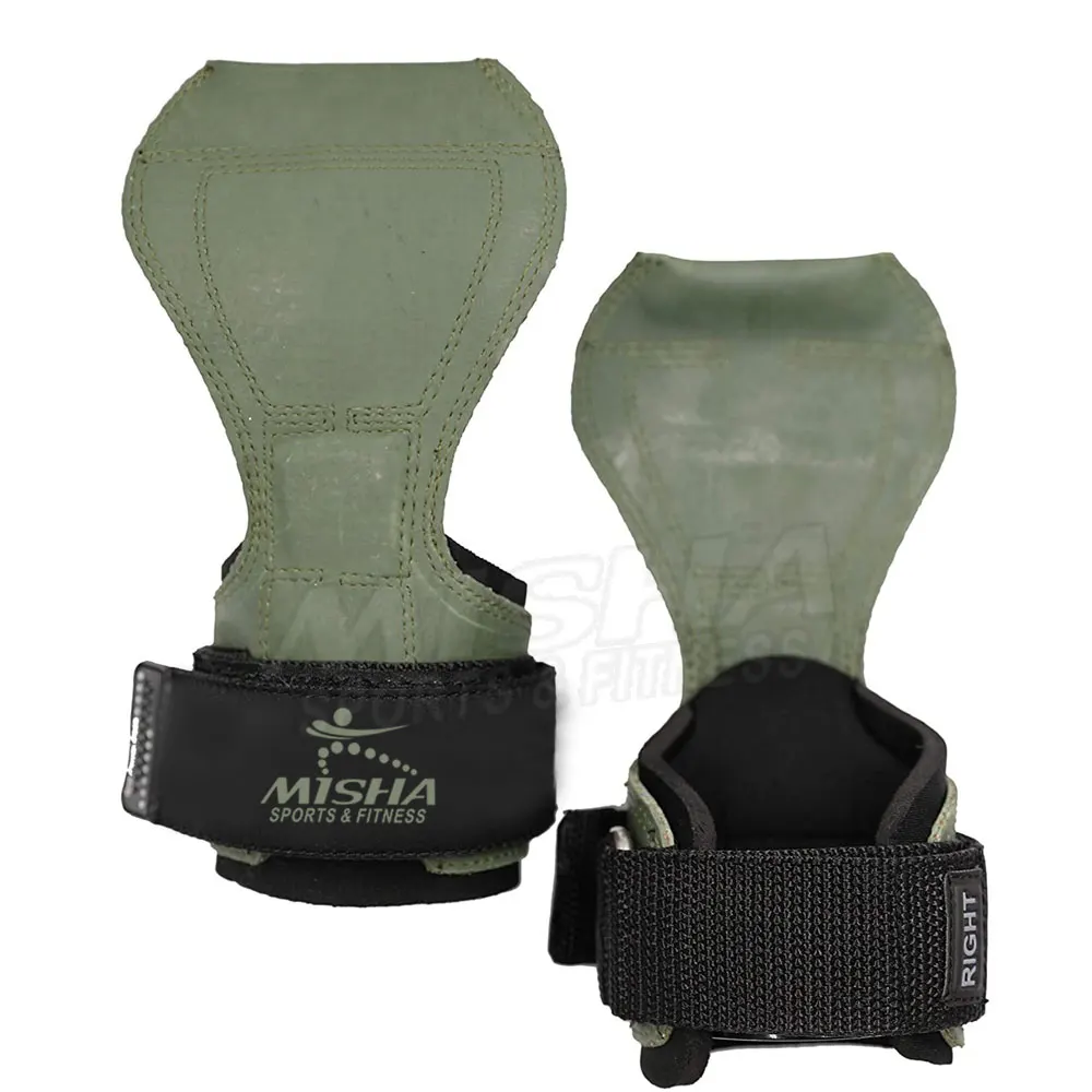 Wholesale Gym Fitness Power Weightlifting Brace Wrist Hooks Grips Gymnastics Hand Grips Leather Power Lifting Grips