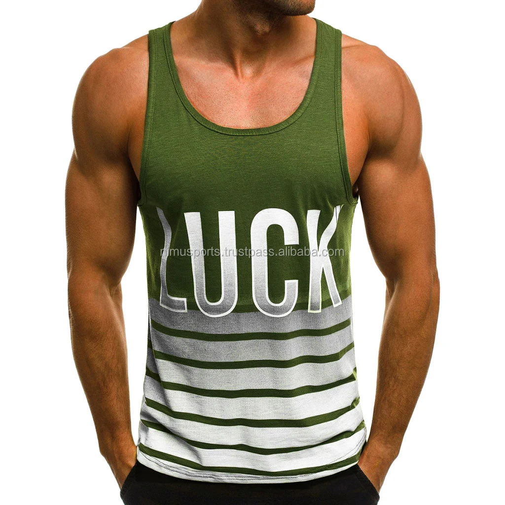 
Men Gym Streetwear Striped Letter Print Bodybuilding Tank Tops Mens Gym Clothing 
