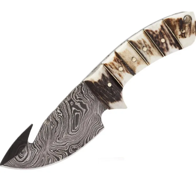 Охотничий нож ручной работы из кованой дамасской стали на заказ с ОЗУ/ручкой из овечьего рога NE 763
