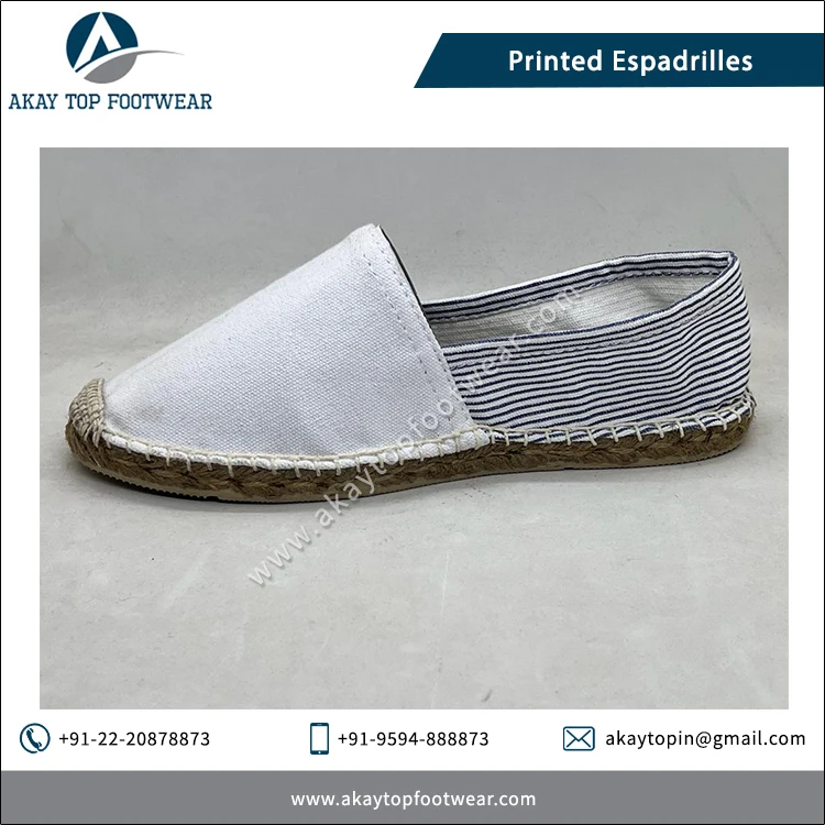 Best Wholesale Deal on Modern Design 2 Tone Printed Unisex Jute No Lining Espadrilles Flat Shoes at Competitive Price