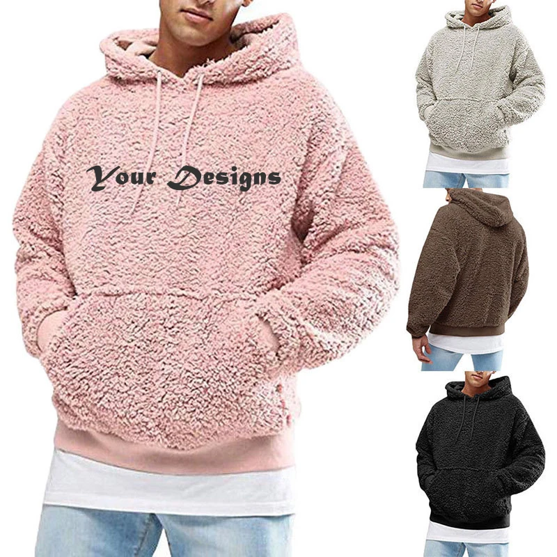
Any Custom Embroidery Men Winter Fluffy Hoodies Pullover Fleece Sweatshirt Fuzzy Jumpers 