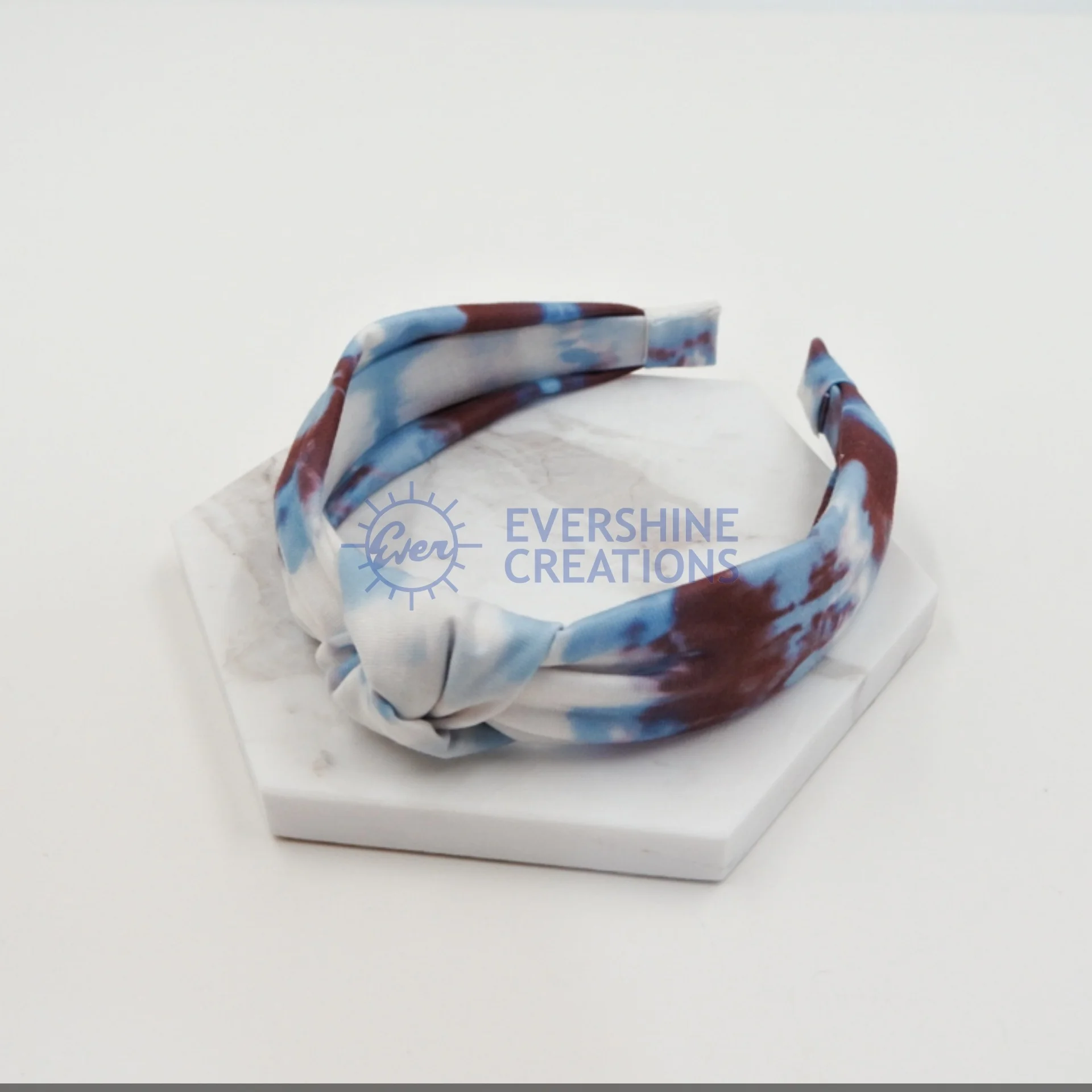 
HAIR ACCESSORY POLYESTER HEADBAND WITH KNOT - WHITE / BLUE / RED TIE DYE COLOR 