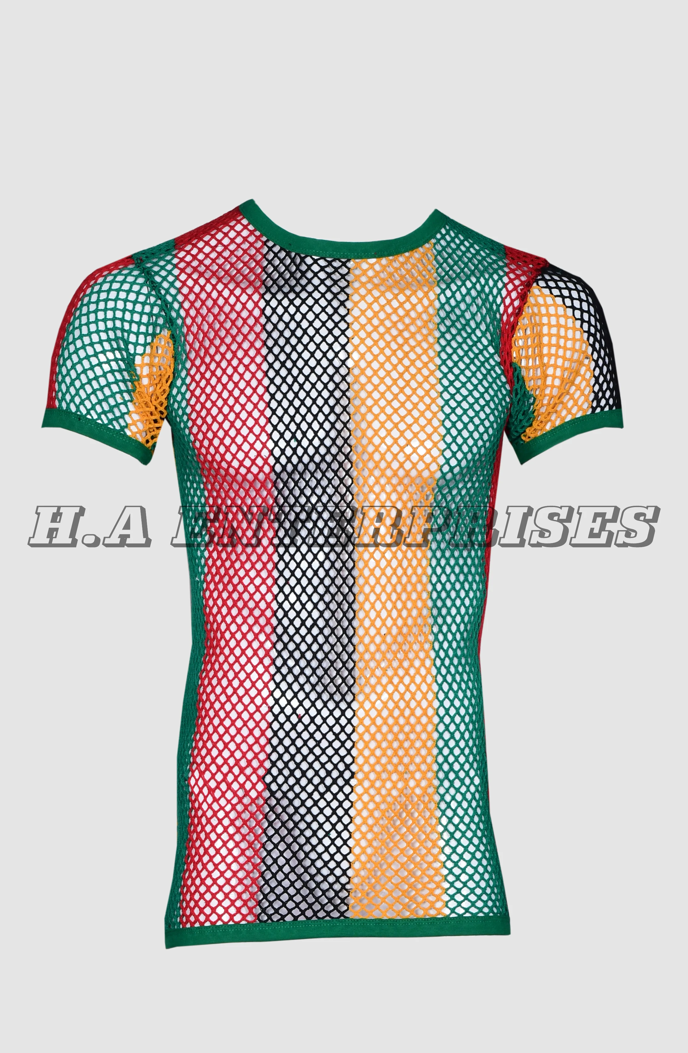 100% Cotton Mesh Fishnet String T- Shirt, Rasta Caribbean Style Large Meshing Jamaica Trinidad, Breathable Gym T-Shirt