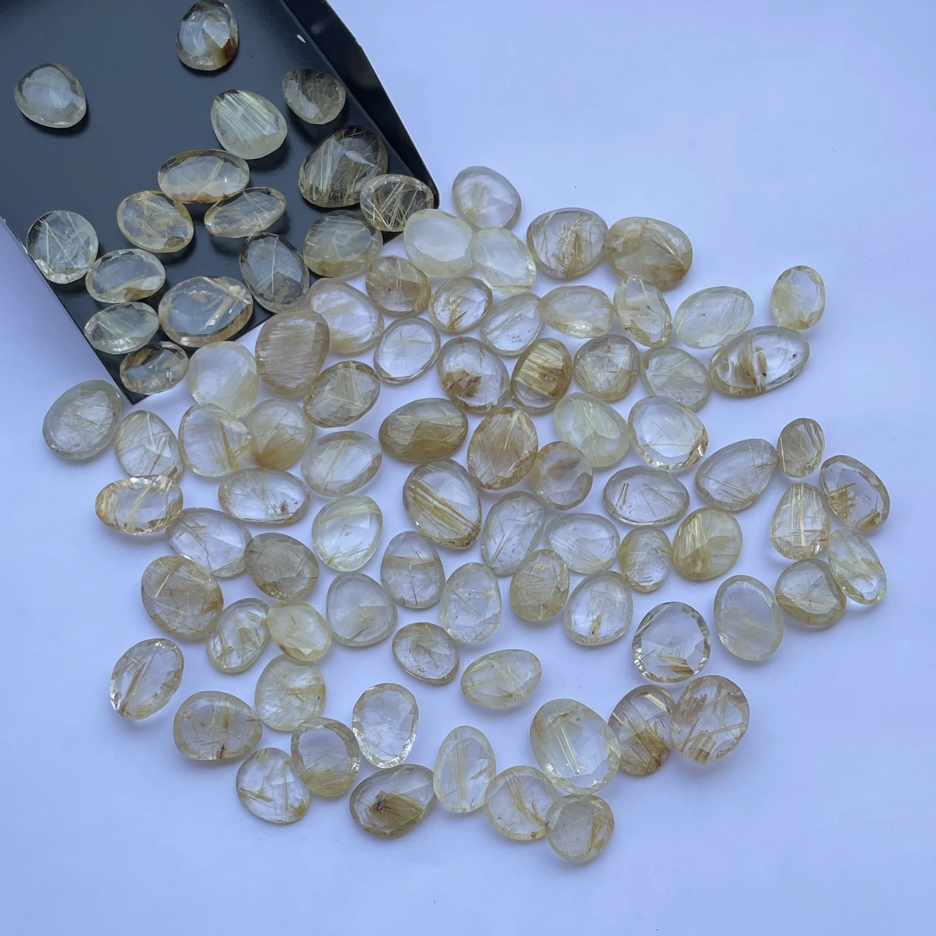 Free Size Natural Golden Rutile Stone Rose Cut Polki Slice Gemstone for Setting Jewelry Making Rings Necklace Pendant Buy Online