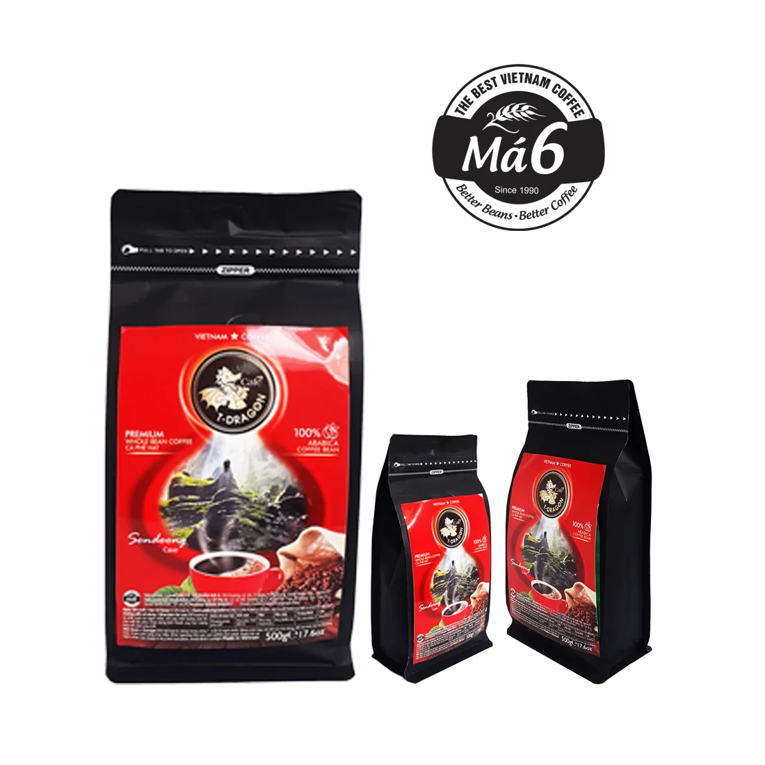 Vietnam Premium Quality Bag Packaging Sugar-Free CAFE T-DRAGON - PREMIUM WHOLE BEAN - ARABICA COFFEE BEAN