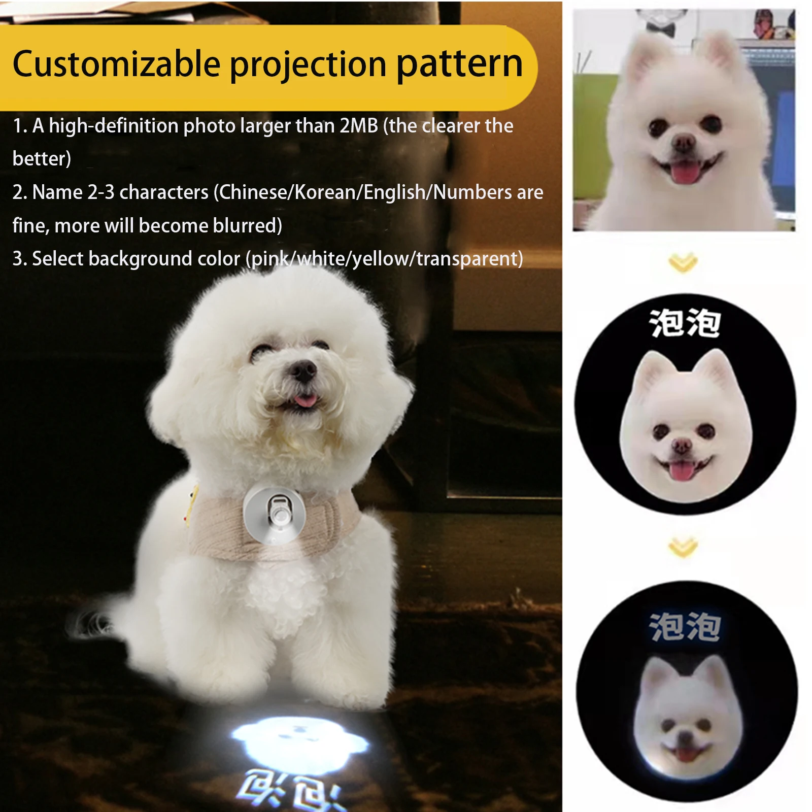Pet social light projection LED customized photo name pet lights dog go out projection light Easy to carry