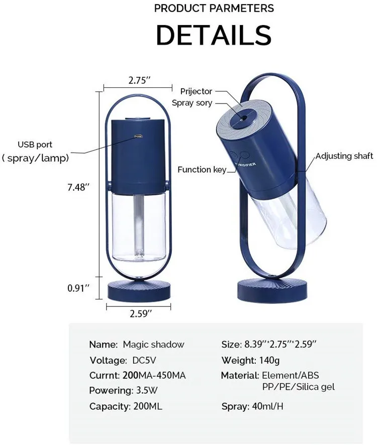 New Magic Shadow Purifier Ultrasonic Air Mini Humidifier for Home Car Office