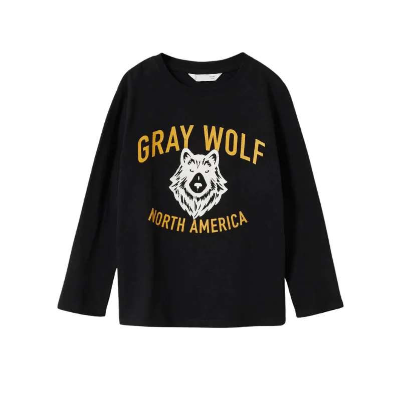 Gray Wolf Long Sleeve T Shirt Toddler Casual T shirts Comfortable 100% Cotton Sweatshirts Children Crew Neck T Shirt for kids
