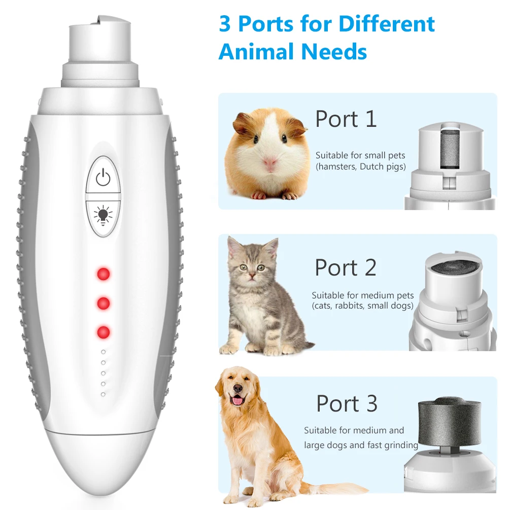 
BPA free rechargeable dog nail grinder 3 ports 3 levels pet nail trimmer for small medium large dogs cats 