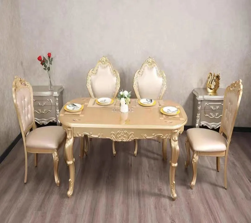 Gold Dining Table, Living Room, Rectangle, Antique, European Furniture