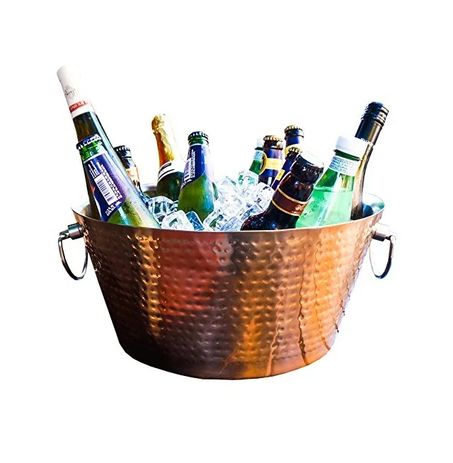 Small Table Top Champagne Bottle Ice Tub with Handle Wholesale Manufacturer and Exporter Latest Design Handmade Copper Beet Tub
