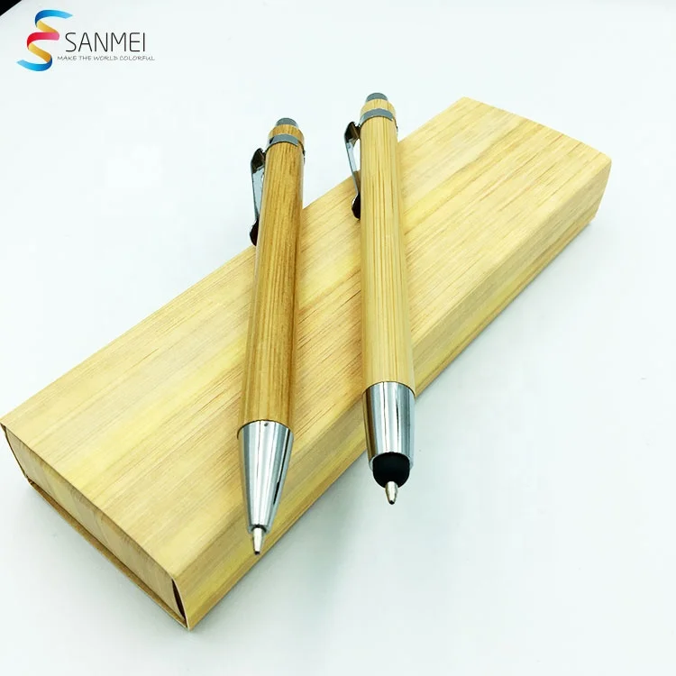 Promotional ball pen stylus touch pen with box logo custom eco bamboo pen set