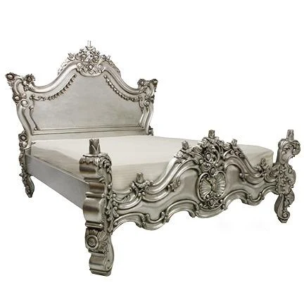 Silver Bed With Classic Carving And High Quality Wood