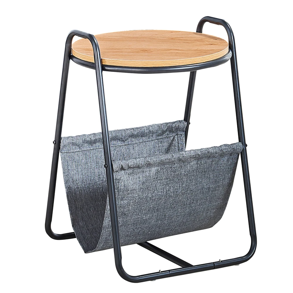 New Design Office Furniture Newspaper Magazine Rack Wooden Top Metal Base Sofa Coffee Side End Table Floor Standing Fabric