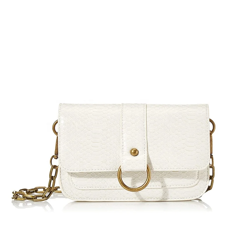 China Crossbody Bag Company Stylish women Snake skin mini round buckle White Cute Chain Crossbody bags
