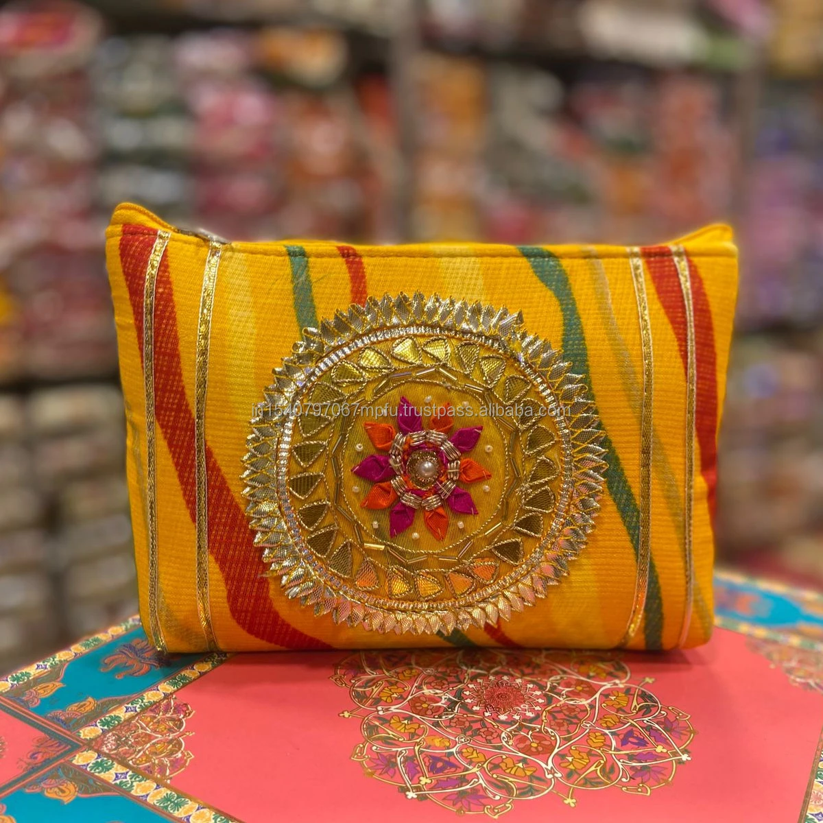 Embroidered Latest Design Women Wedding Gift Handbag Coin Pouch Bags Handmade Gota Pati Work Ethnic Indian Party Festival Potli