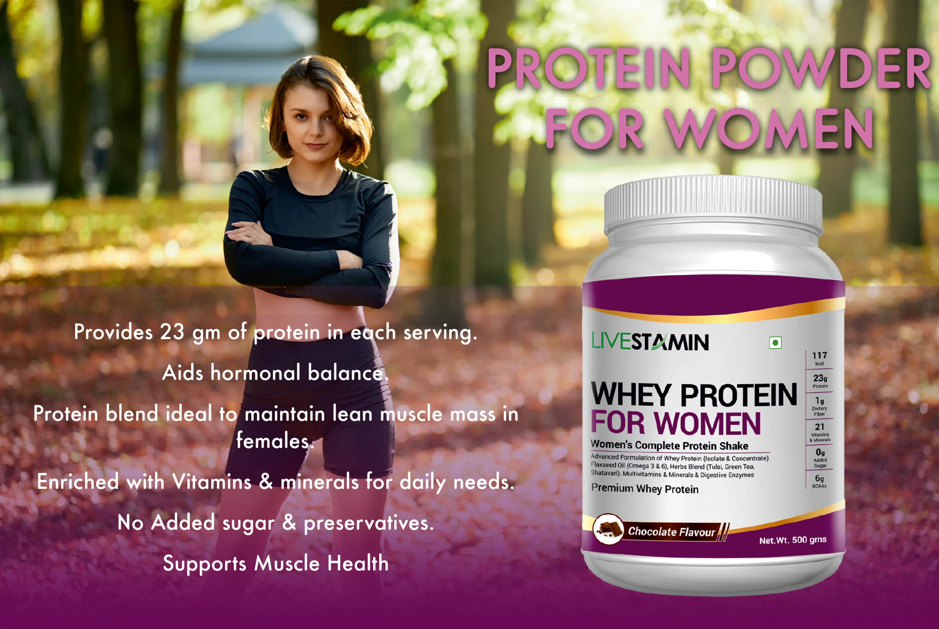 Whey Protein Powder for Women Gym Supplement Ayurvedic Herbs 21 Vitamins Minerals Omega 3 6 Digestive Enzymes 500g Chocolate GMP