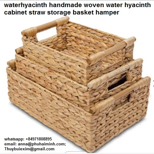 Оптовая продажа плетеная корзина из гиацинтовой соломы со встроенной полкой и ручкой для домашнего хранения набор плетеных корзин (whatsapp: + 84907631944)