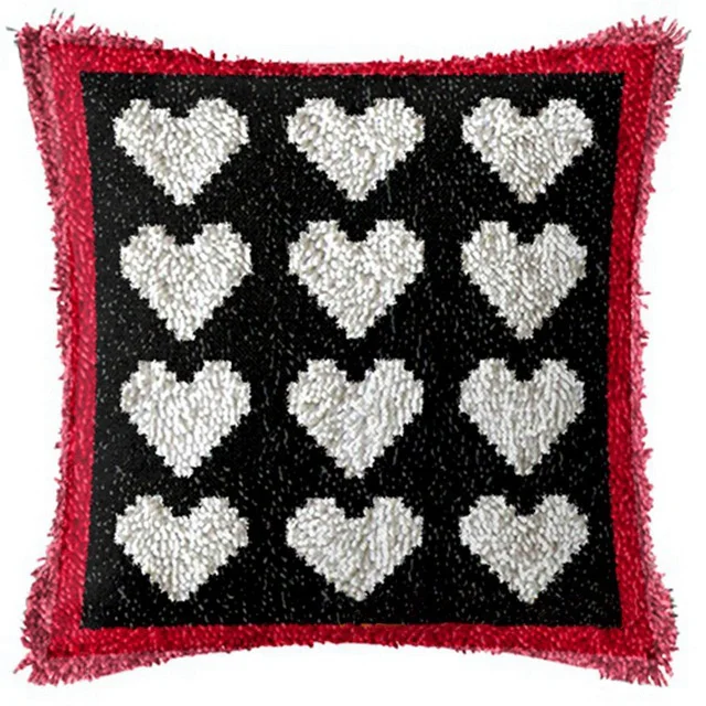 
Moonzero New Latch Hook Carpet Embroidery Pillow Needlework Set Geometric Shape Love Heart Cushion Button Package Rug Kits 