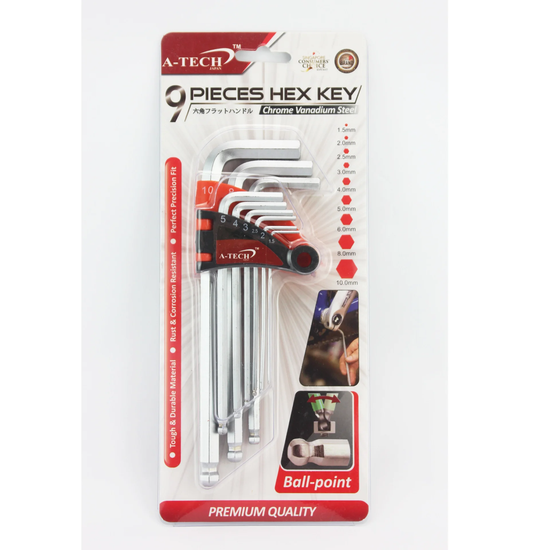 7 Different Sized Chrome Vanadium Steel Hex Key Coated With Surface Protective Coating made in Japan