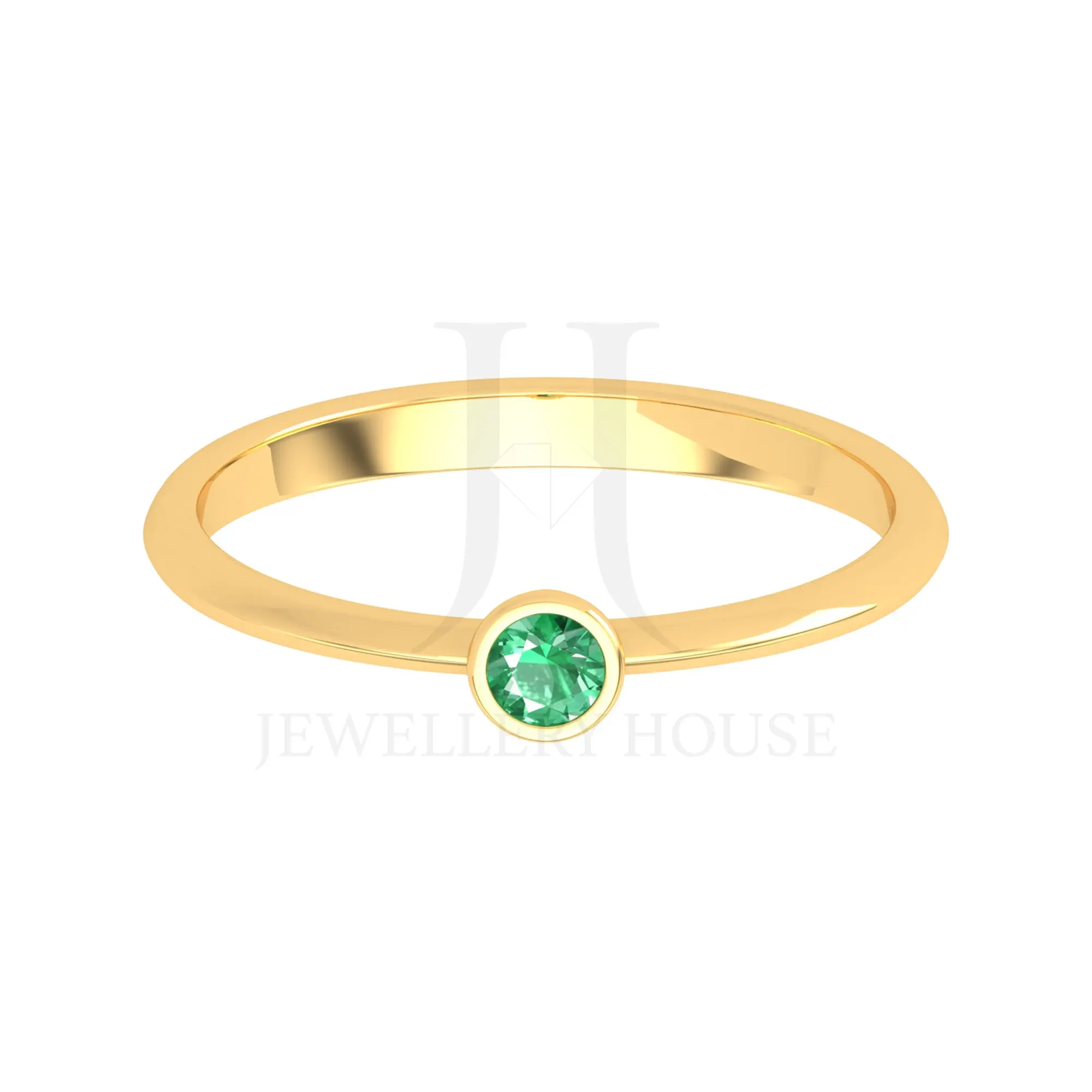Trendy Natural Emerald Solitaire Ring Stacking Minimalist Round Gemstone Rings Classic For Women For Office Wear 14 K Gold H-VS