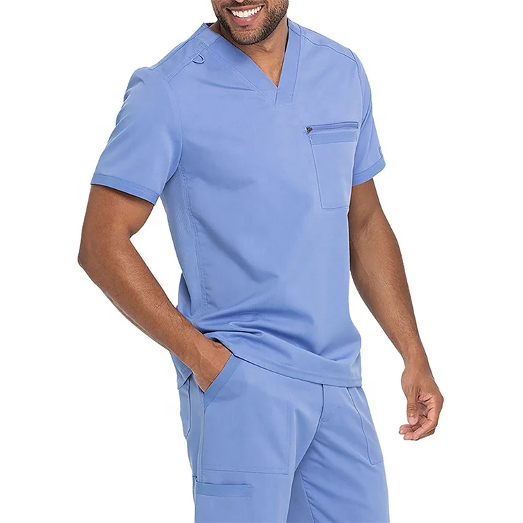 Custom Men Working Uniform Set Pocket Short Sleeve Scrubs Tops Long Pants 2Piece Nurse Uniforms Suits Clinic V-neck Work Clothes