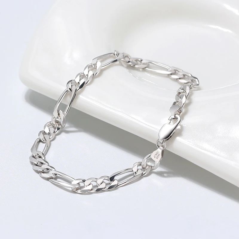 
RINNTIN SB66 Fashion 2020 Jewelry 925 Sterling Silver 5.0mm Diamond-Cut Figaro Chain Bracelet for Women Men 
