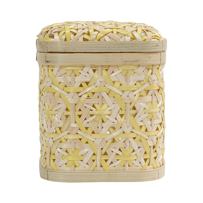 New Design Yellow Handmade Storage Basket With Lid, Woven bamboo Box, Basket Box Wholesale