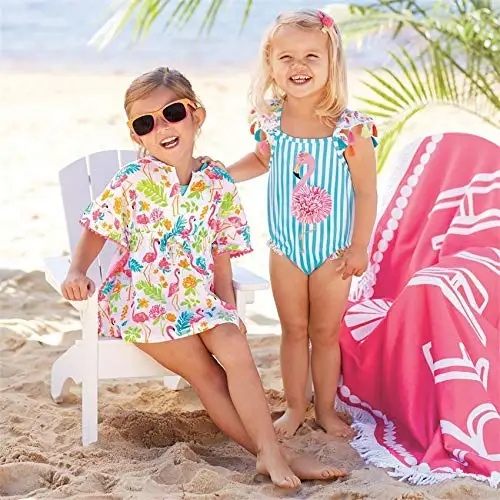 
Kids toddler baby girl one-piece swimwear bathing suits beach wear with flamingo print 