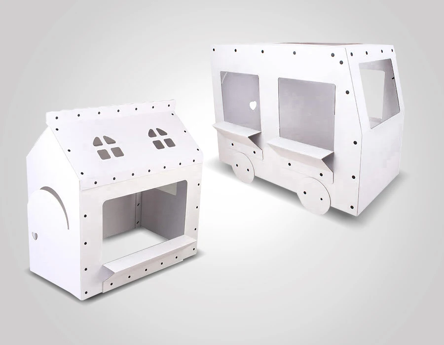 Korea Kids Paper Play House Play Bus Wave Cutting Scribble Drawing Graffiti Bus Play Bus Assembled Snap Button Paper Toy