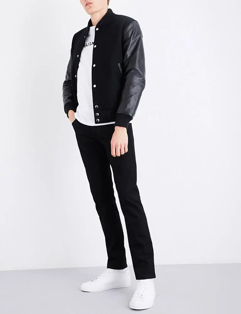 Black Color Custom Men Wool Varsity Jackets Wholesale Custom With Leather Sleeves/ Custom Wool Cheap Leather Varsity Jackets