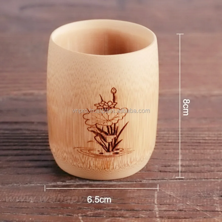 
Wholesale Natural Wood Beer Cup Japanese Drink Cup With Handle Bamboo Cup 100% Natural 