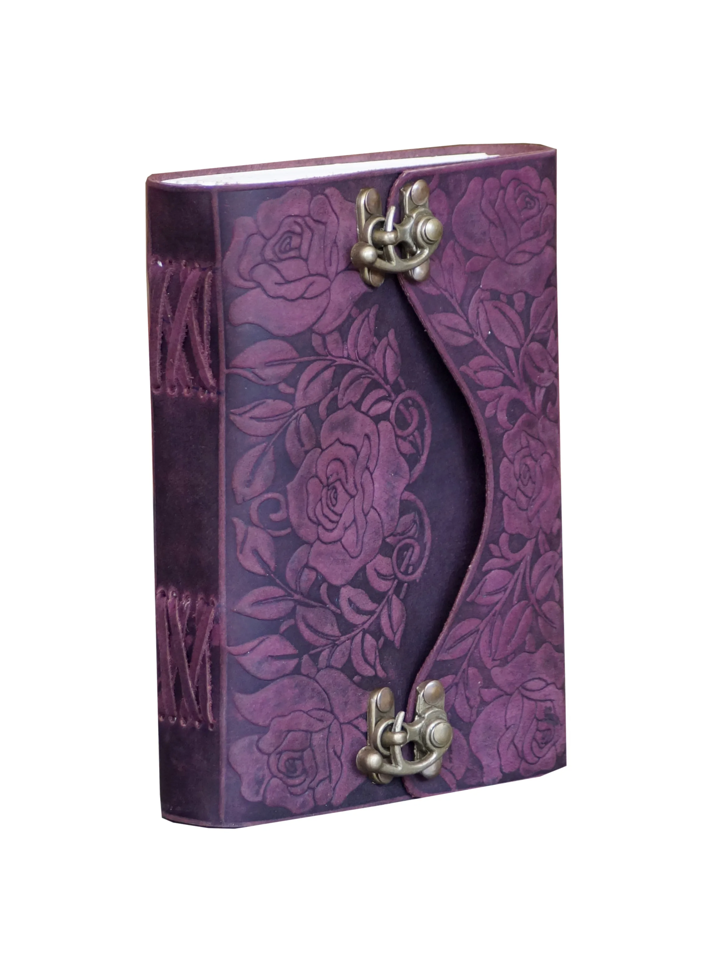 Vintage Style Handmade Soft Leather Antique Garden Flower Design C - Lock Notebook & Sketchbook Leather Journal Office Suppliers