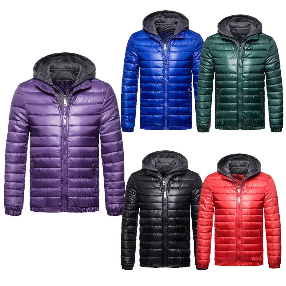 Мужской зимний пуховик теплая ветровка с капюшоном Толстая куртка-пуховик на молнии мужская зимняя куртка