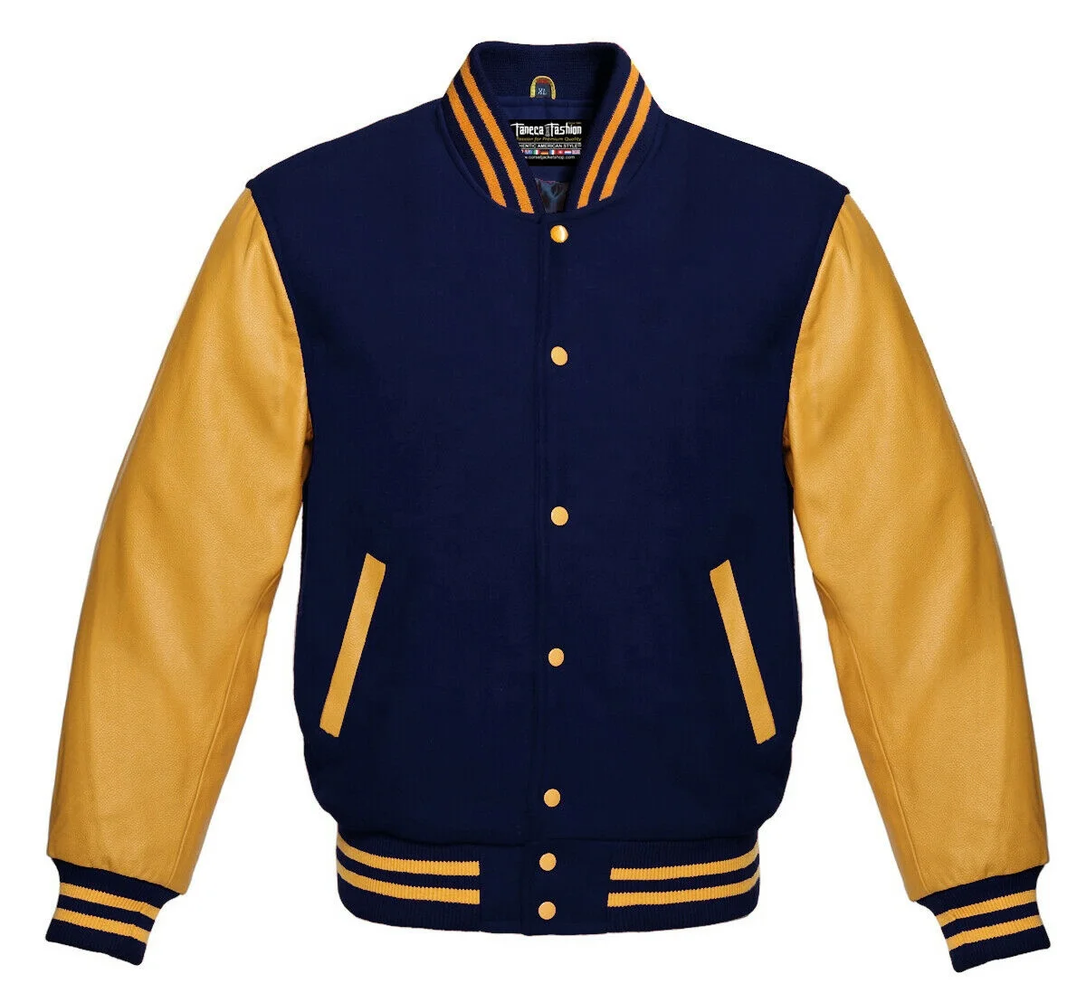 Cotton body and original cowhide leather sleeves jacket with satin lining inside letterman jacket