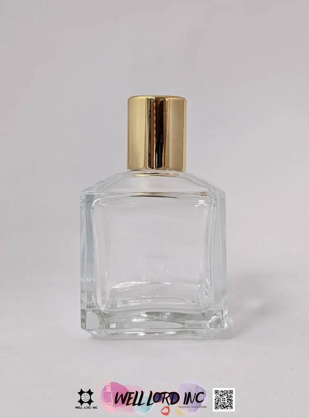 Customization empty 75mL square glass bottle crimp neck gold cap perfume bottle packaging