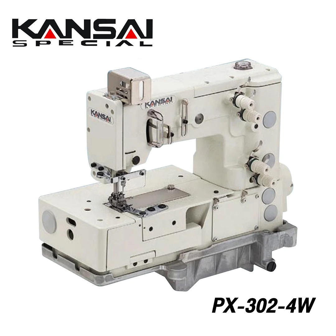 PX-302-4W от Кансай с кирпечей из глины с плоской платформой 2 иглы двойной тамбурный шов, 4-точечный ZIG-ZAG декоративным стежком для picotting и FAGOTTING