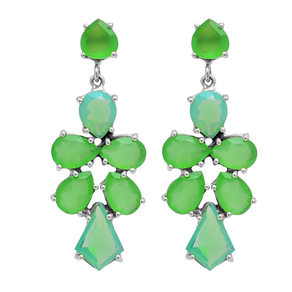 Prehnite Chalcedony Gemstone Dangle Earrings Moonstone Micron Gold Plating 925 sterling silver jewelry Bulk Order