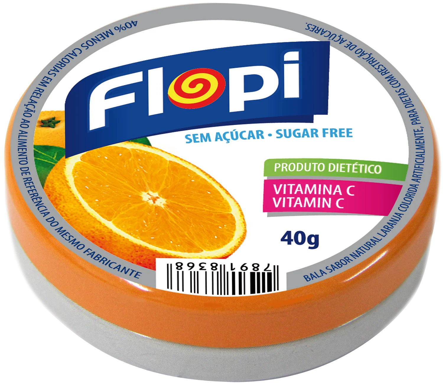 9582 - Flopi Orange, Cherry, Strawberry, Grape, Fruit Mix Sugar Free Hard Candy 40g 48x10un