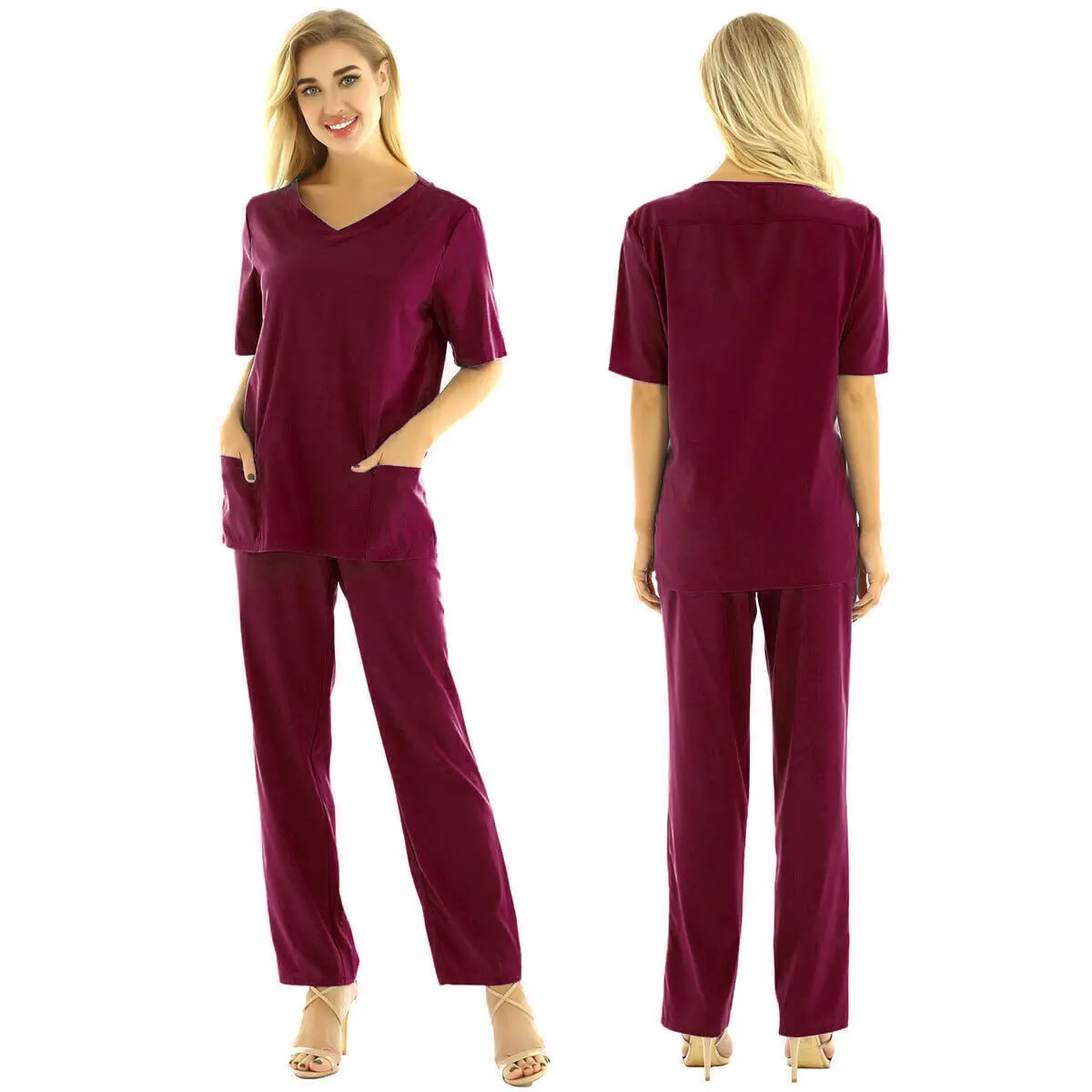 Unisex Medical Doctor Nursing Scrub Set Tops Pants Hospital Uniform Costume