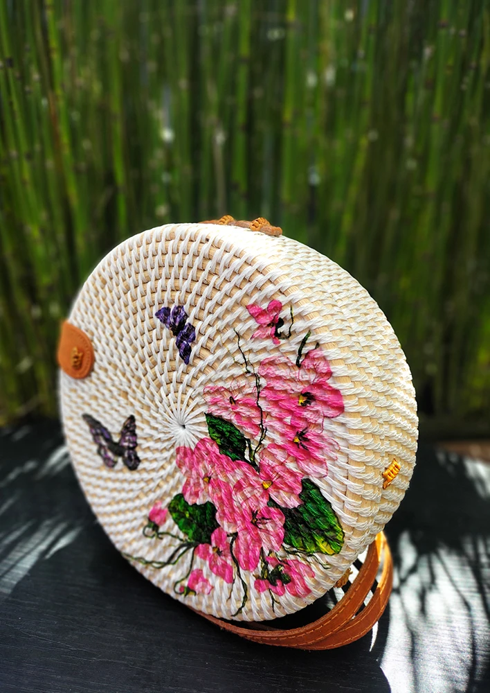 Распродажа сумка из ротанга в наличии Новое поступление пакеты с принтом декупажа Бали Индонезия