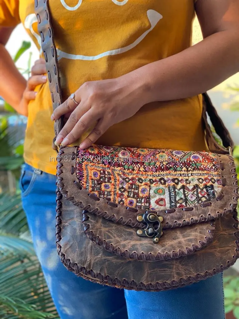 Indian Stylish Gypsy Leather Shoulder Bag Banjara Boho Handbag Shoulder Bag Patch Work Bags